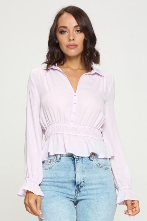 COLLARED BUTTON DOWN WOVEN TOP