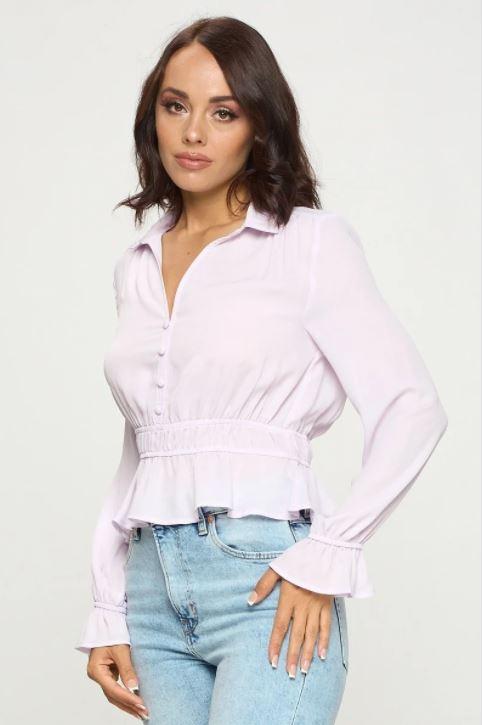 COLLARED BUTTON DOWN WOVEN TOP