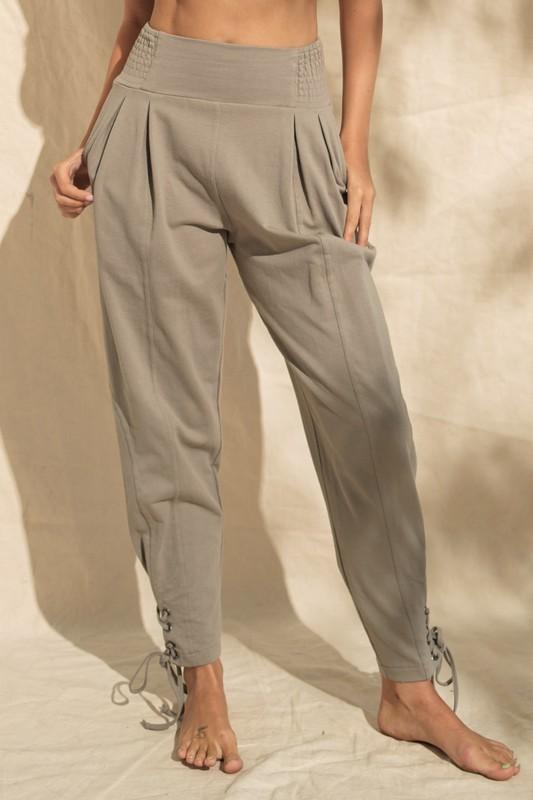 SMOCKED WAIST BAGGY PANTS