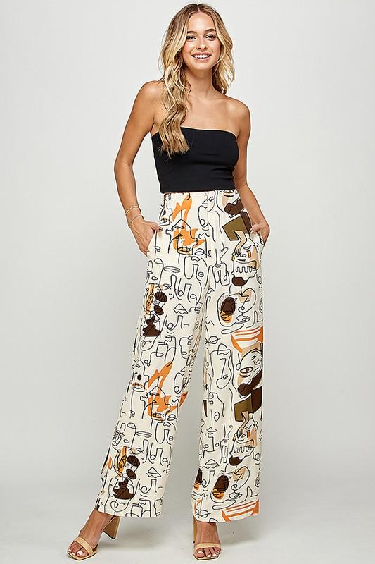 PRINTED WIDE LEG PANTS