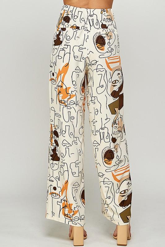 PRINTED WIDE LEG PANTS