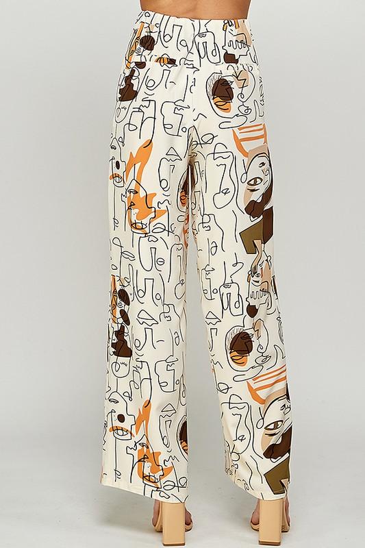 PRINTED WIDE LEG PANTS