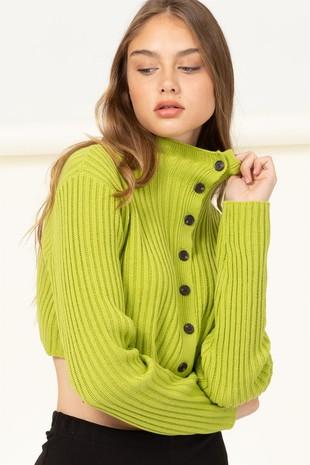 BUTTONED UP RIBBED SWEATER