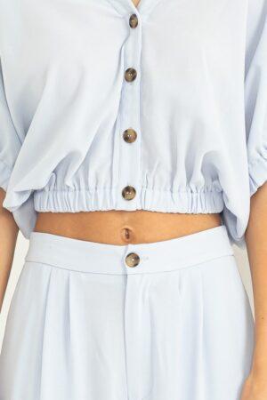 CHARMER BUTTON-FRONT TOP AND WIDE PANTS