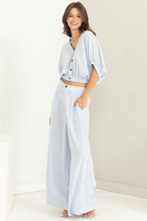 CHARMER BUTTON-FRONT TOP AND WIDE PANTS