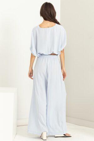 CHARMER BUTTON-FRONT TOP AND WIDE PANTS